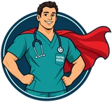 Visiting nurse superhero logo